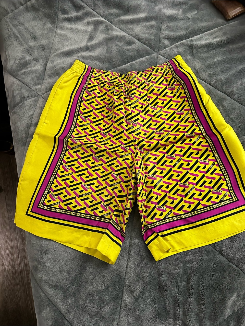 Versace Yellow Pink Geometric Print Men's Shorts